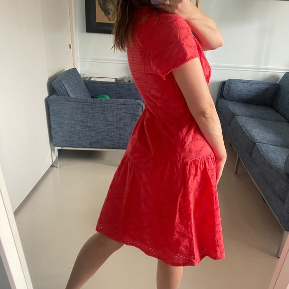 Diane von Furstenberg Collared Button up Eyelet Dress Coral Size 10 - Picture 5 of 9